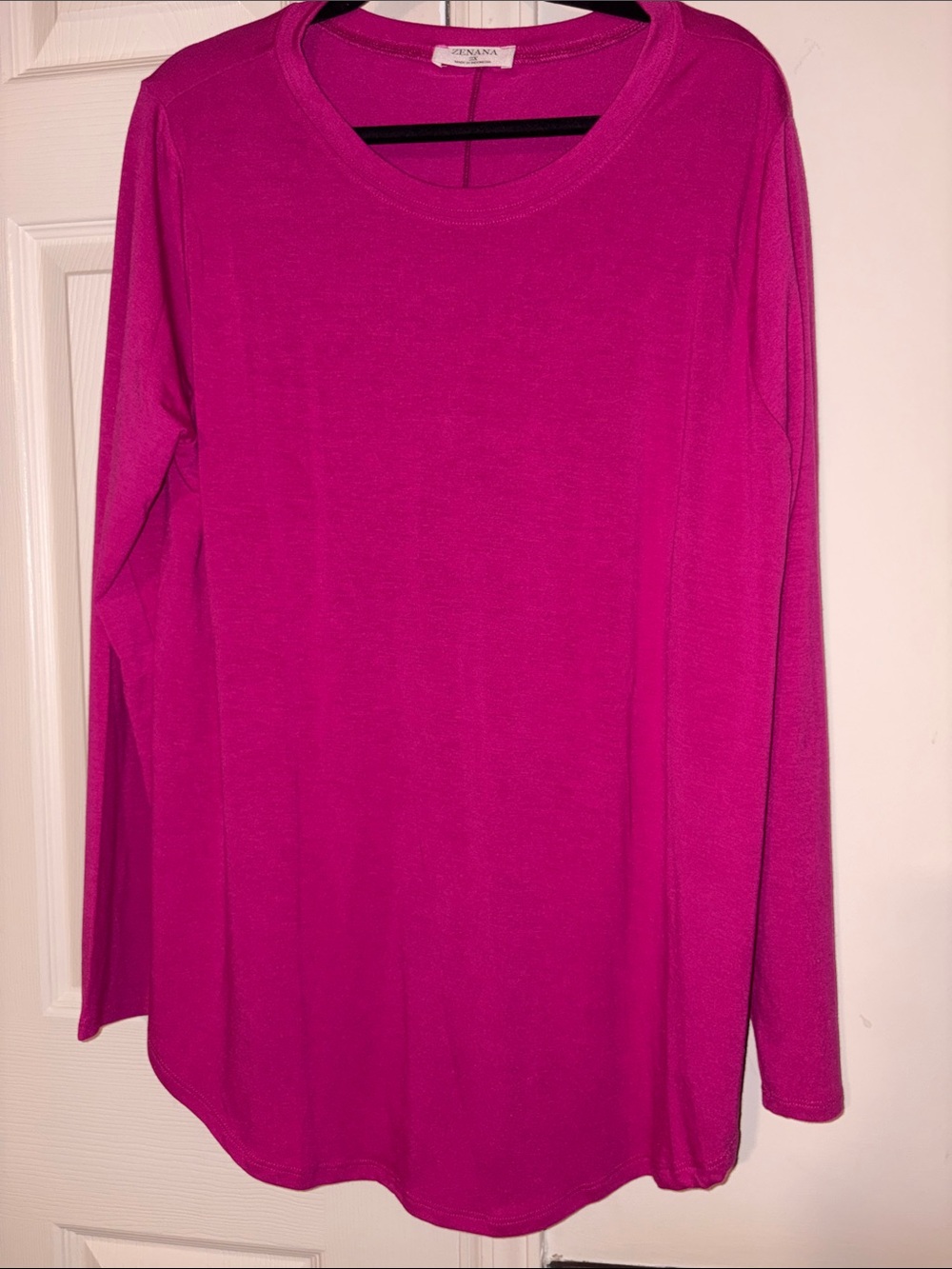 Zenana Outfitters Bright Fuchsia Long Sleeve Crew Neck Top